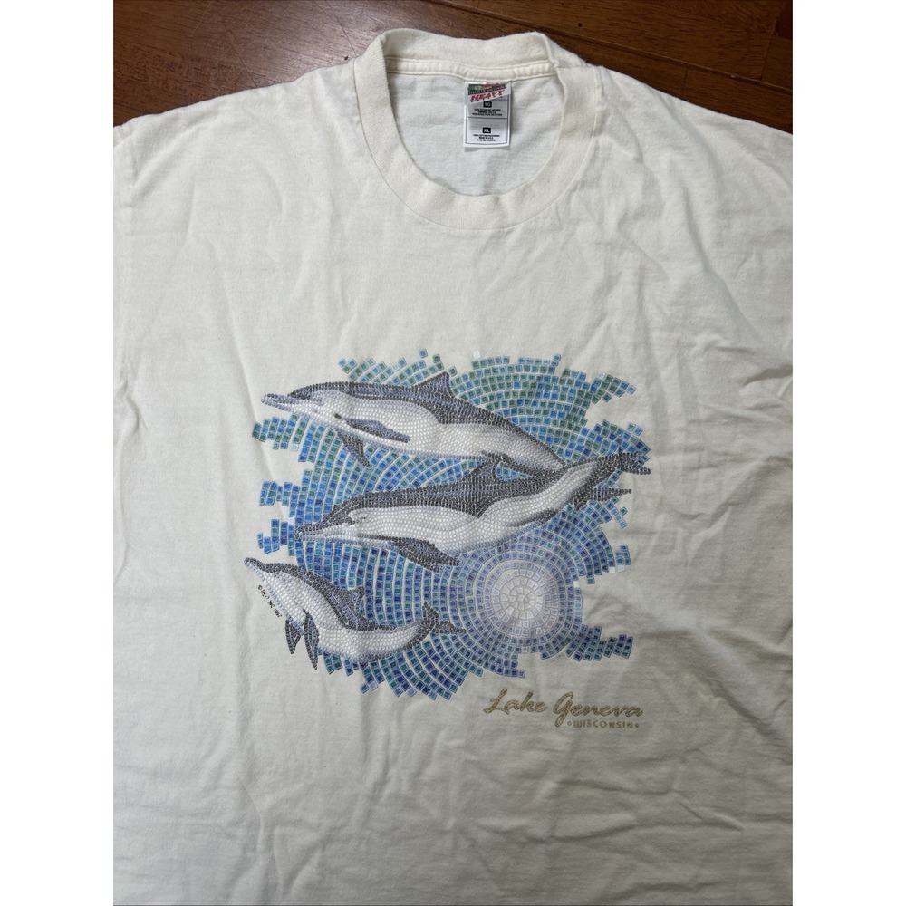 Vintage Fruit Of The Loom T Shirt Lake Geneva Wisconsin Men's Size XL White 1997 - Picture 2 of 12